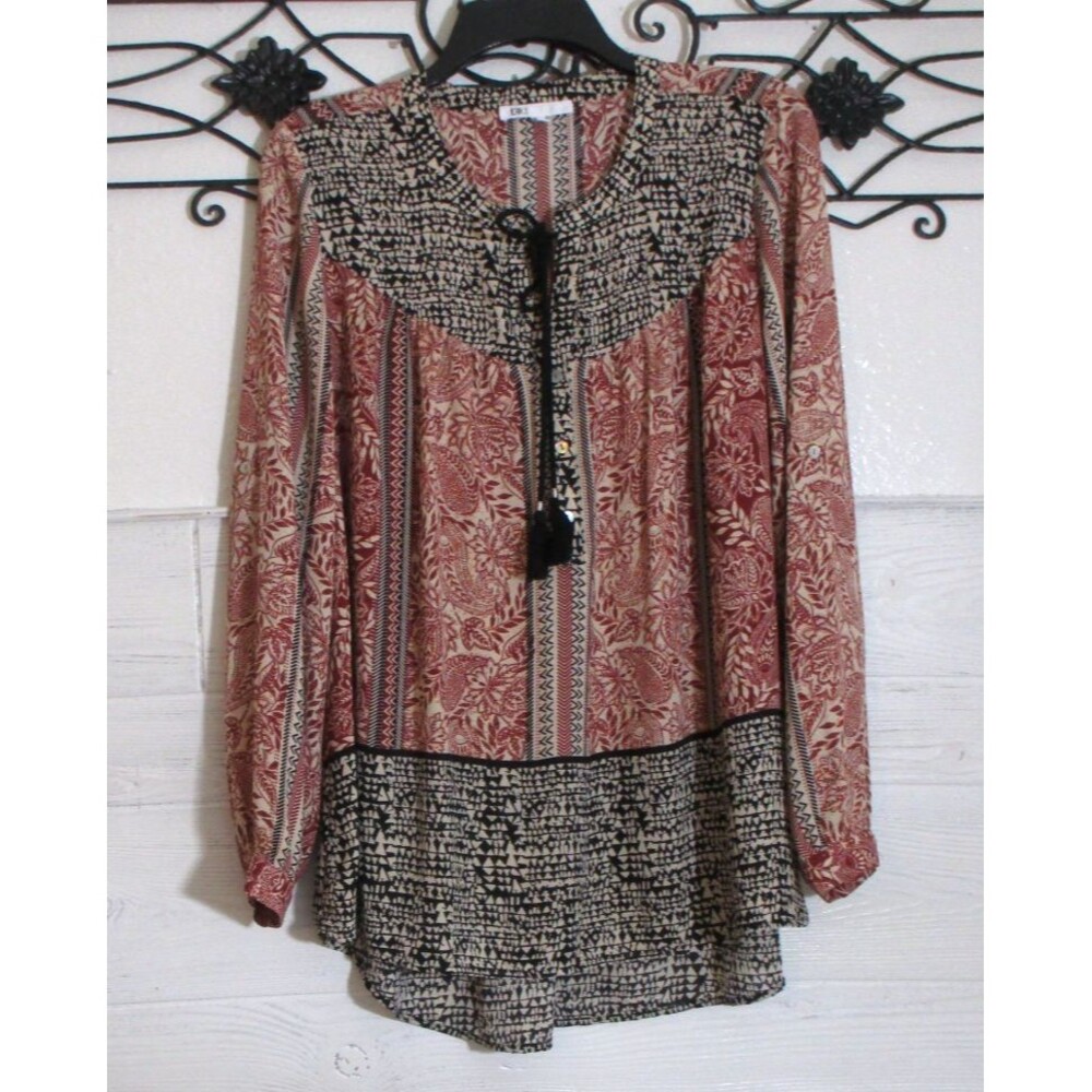 Daniel Rainn Boho Top Women's Size L Multicolor Floral Long Sleeve Round Neck
